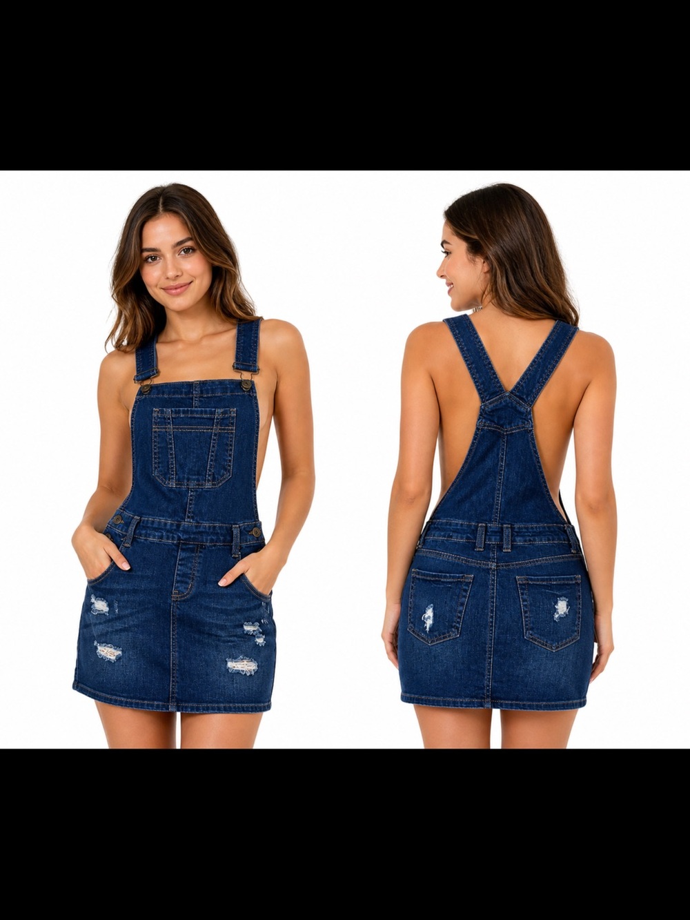 Wax Jean Distressed Denim Overall Dress Size M